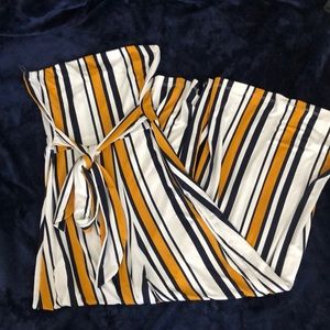 Wide Leg Striped Strapless Jumpsuit